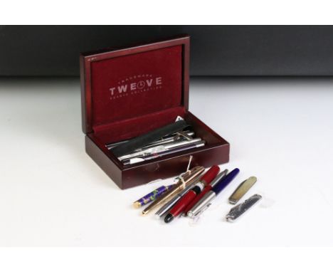 A collection of mixed pens to include Fountain and Rollerball examples. 