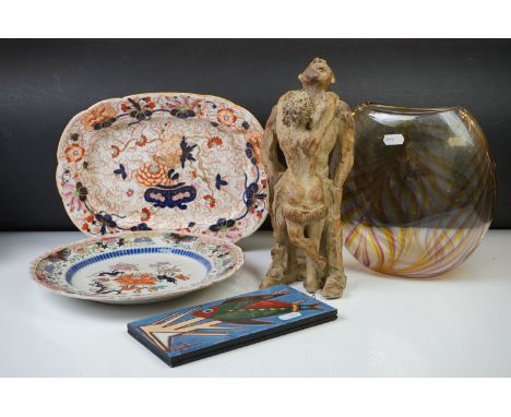 Group of mixed glass &amp; ceramics to include a Hoglund Art Glass vase of flattened ovoid form, with purple &amp; green stre