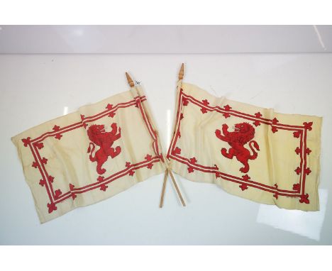 Vintage Pair of Scottish Royal Standard Flags (measure approx 82cm x 42cm - excluding poles) 