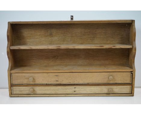 Pine Hanging Shelf with two drawers below, 77cm long x 46cm high 