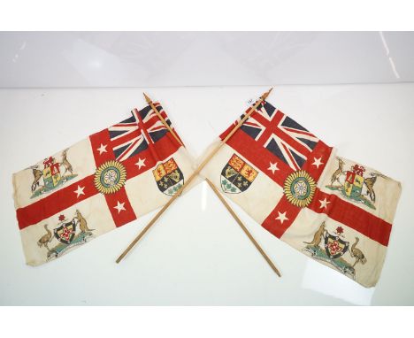 Pair of Vintage British Empire ' Advance Australia ' flags (measure approx 84cm x 42cm - excluding poles) 