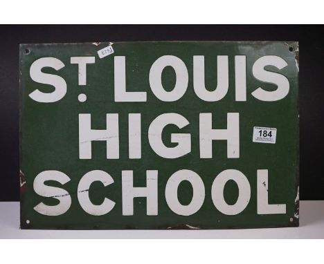 Early to Mid 20th century Enamel Sign ' St. Louis High School ', 30cm x 46cm 