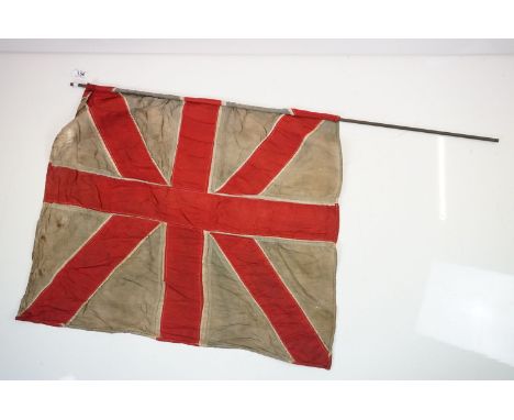 Vintage Union Jack stitched cloth flag, with metal pole (measures approx 73cm x 82cm - excluding pole) 