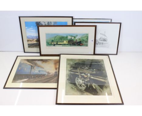 Six Steam Engine / Train Prints including Signed J E Wigston, George Heiron, Coulson, Hamilton Ellis, Philip D Hawkins and Da