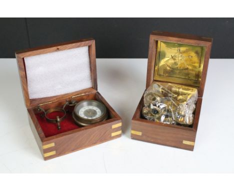 A contemporary wooden cased compass and sextant. 