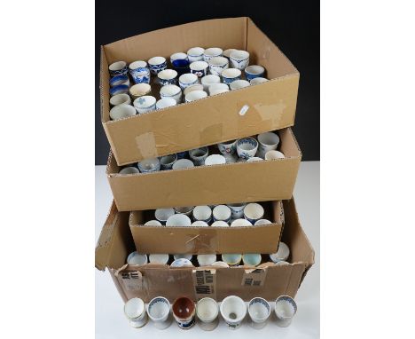 Extensive collection of over 180 ceramic egg cups, mostly blue &amp; white examples, featuring Royal Copenhagen, Royal Worces