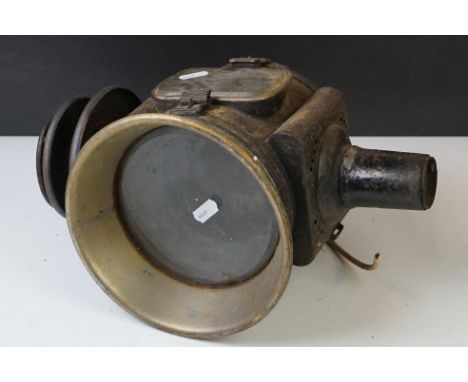 Late 19th / Early 20th century Brass and Iron Coaching Lamp (converted to electric), 37cm high 