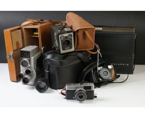 Cameras and Accessories - Olympus Trip 35, Cased Olympus AZ-200 super zoom, Cased Revere Eye-Matic Cine Camera, Brownie, Case