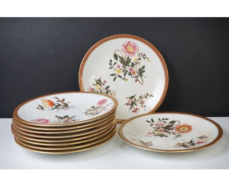Royal Worcester - Set of ten Victorian dessert plates with hand-painted floral &amp; gilt decoration, date code for 1896, pat