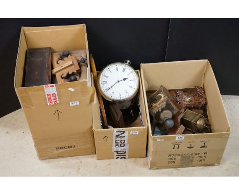 Mixed Lot of Clocks including Cuckoo Clocks, Lantern Clock, Wall Clocks, Dutch Wall Clock, Clock in the form of a Stopwatch, 