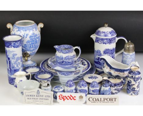 Collection of mixed blue &amp; white ceramics, 19th century onwards, to include Spode Italian (cafetiere, milk jug, 2 x cruet