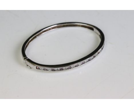 A ladies silver &amp; CZ bangle. 