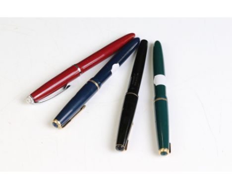 A collection of three vintage Parker fountain pens together with a Platinum example. 