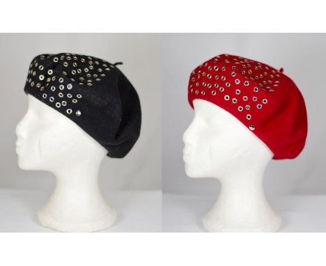 Two Christian Dior berets in red and black with rivet decoration (size U)