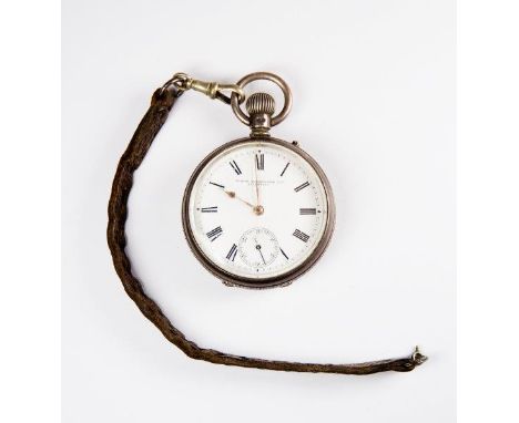 A gentleman's pocket watch retailed by Frisch Schierwater & Co. of Liverpool, white enamel dial, seconds dial, in a silver en