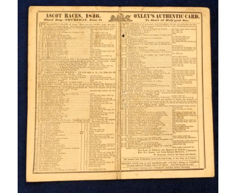 Royal Ascot, 1846, Racecard from the Third Day of the Royal Meeting held on 11 June 1846, large size single card featuring th