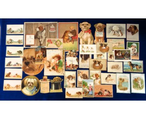 Trade cards, USA, a collection of 40+ early non-insert advertising cards all featuring dogs, various sizes including die-cut 