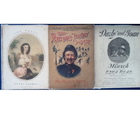 Entertainment, Victorian Sheet Music, 100 items with illustrated covers, some from The Musical Bouquet. A variety of subjects