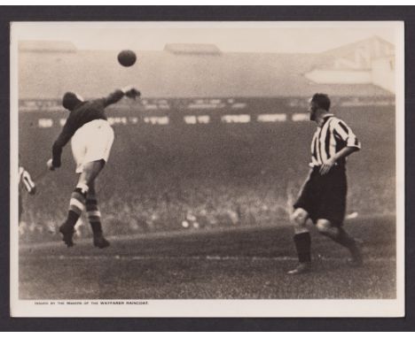 Trade card, Wayfarer Raincoats, photographic supplement, 210mm x 160mm, b/w image showing match action goalkeeper making save