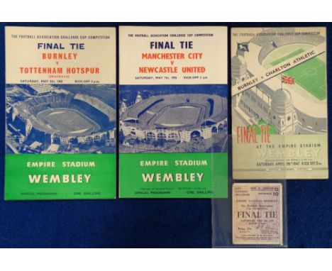 Football programmes, FA Cup Finals, Burnley v Charlton 1947, Manchester City v Newcastle 1955, (with match ticket), &amp; Bur