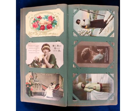 Postcards, Greetings, Romance, 700+ cards, approx. 420 in 2 vintage albums, the rest loose and presented in sleeves (gen gd)