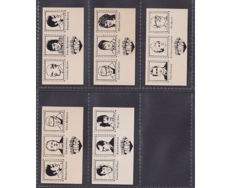 Trade cards, Brooke Bond, Place the Face Bingo, (Three Faces), 5 different cards, Richard Burton/Edward Heath/Steve McQueen, 