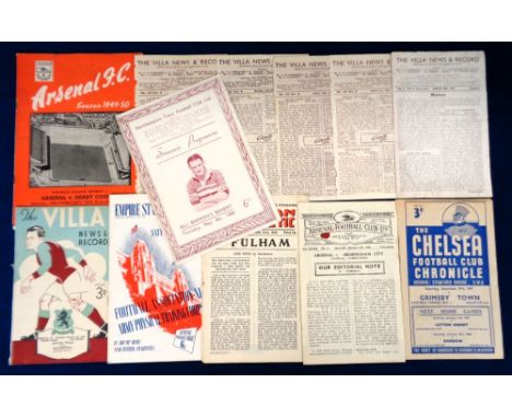 Football programmes, twelve 1940's programmes inc. Chelsea v Grimsby 47/48, Arsenal Res v Birmingham Res 46/47, Brentford v A