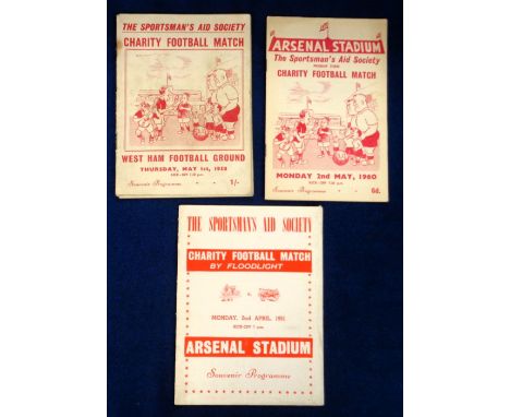 Programmes, 3 programmes all featuring Boxers v Jockeys Football Matches, 2 April 1951 played at Arsenal and signed to centre