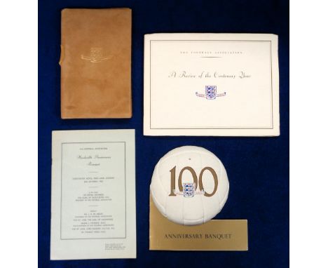 The Football Association 100th Anniversary, 1863-1963, 4 items inc. Football Shaped Menu Card, Banquet Programme of Events, L