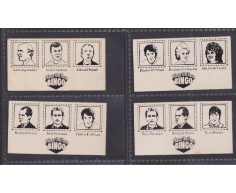 Trade cards, Brooke Bond, Place the Face Bingo, (Three Faces), 4 different cards, Anthony Barber/Jack Charlton/Edward Heath, 