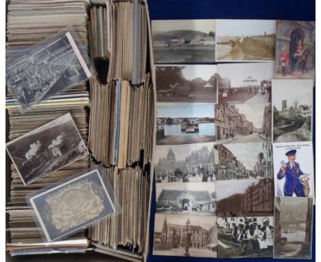 Postcards, UK, approx 1500 cards, RPs, printed and artist drawn covering a wide area across the UK to include street scenes, 
