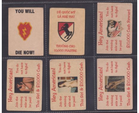 Trade cards, 6 Vietnamese Propaganda cards, issued in the 1970's. Issued by Dan Toc Glal Phong. These cards were circulated t
