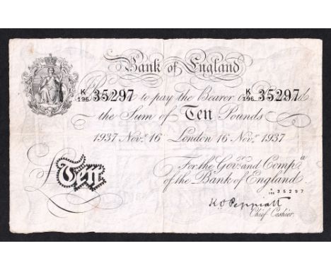 Bank Note, White K Peppiatt Ten Pound note dated Nov 16th 1937 no. K over 196 35297 (some slight age toning and light creasin