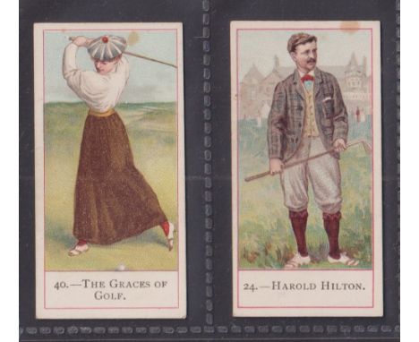 Cigarette cards, Cope's Golfers, 2 cards nos. 40 Graces of Golf, & 24 Harold Hilton (both with light brown stain on top front
