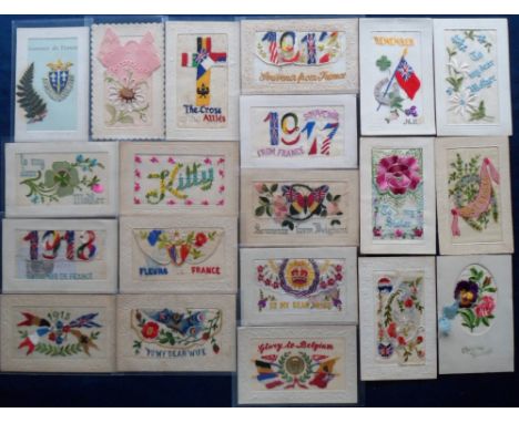 Postcards, Silks, a collection of approx. 44 WW1 embroidered silks inc. 'Armes de Jeanne d'Arc' shield and added fern; 'Glory