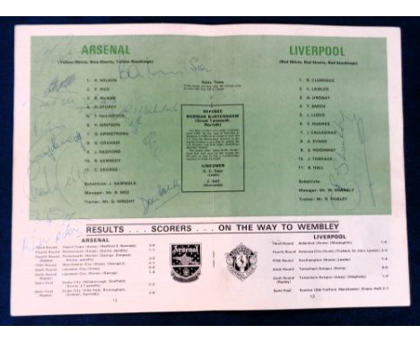 Football autographs, Arsenal v Liverpool, FAC Final programme 8 May 1971 with multiple Arsenal signatures (12) to line-up pag