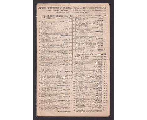 Ascot, 1943, a four page racecard from the meeting held on Saturday, 2nd October, 1943 (slight crease &amp; some light pencil