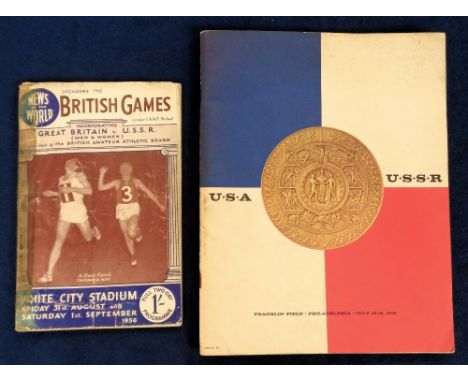 Athletics programmes / autographs, two programmes, GB v USSR, 1 Sept 1956 at White City, the match was cancelled after a fema