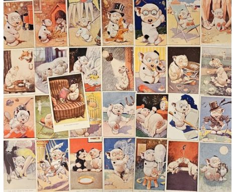 Postcards, a selection of 29 'Bonzo' cards illustrated by George Studdy, a few with Dutch captions. Themes include golf, tenn