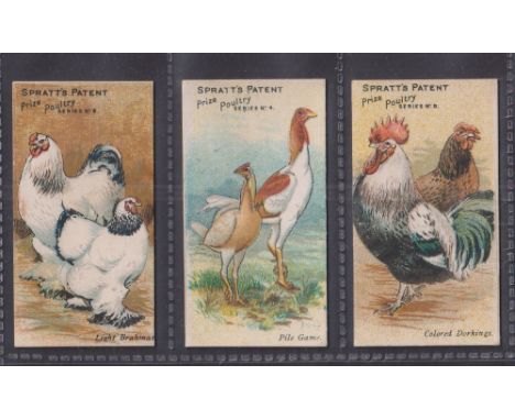 Trade cards, Spratt's, Prize Poultry, three cards all with French language adverts to backs, Light Brahmas, Pile Game and Col