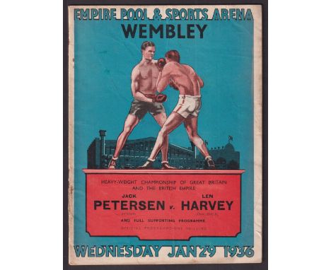 Boxing programme, Jack Petersen v Len Harvey, Heavyweight Championship of Great Britain &amp; British Empire, 29 January, 193