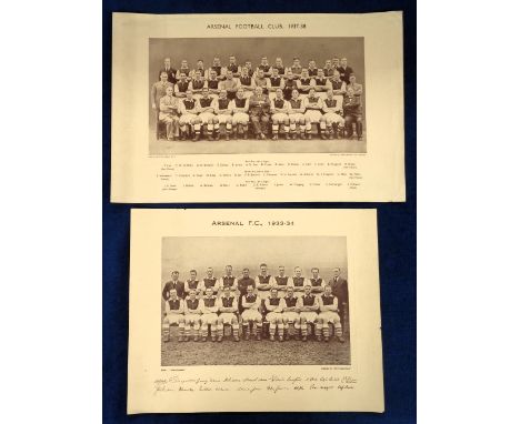 Arsenal FC, two large sepia squad photo's both issued as Supplements from the News Chronicle, one for 1933/34 with facsimile 
