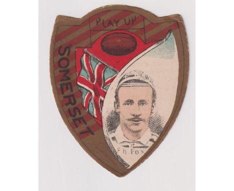 Trade card, Baines Shield, Rugby, 'Play Up Somerset' with F.H. Fox player inset (gd) (1)