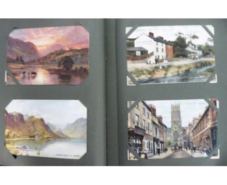 Postcards, a large vintage album containing a mixed selection of approx. 400 cards, mainly UK topographical, illustrated scen