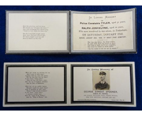 Ephemera, Police, In Memoriam cards, 2 cards to comprise Police Constable Tyler aged 31 years and Ralph Joscelyne aged 10 yea