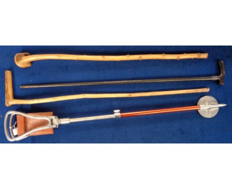 Walking Sticks, 3 walking sticks to comprise a 1916 dated stick with a silver collar and 2 rustic examples together with an E