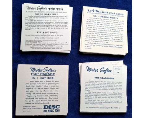 Trade cards, Pop Music, 4 sets Mister Softee (3), Pop Parade (24 cards including Jimi Hendrix), Top 10 (12 cards un numbered 