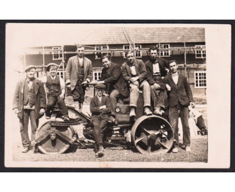 Postcard, Social History, RP, Peterborough, group of builders with chain driven roller, unusual (gd/vg)