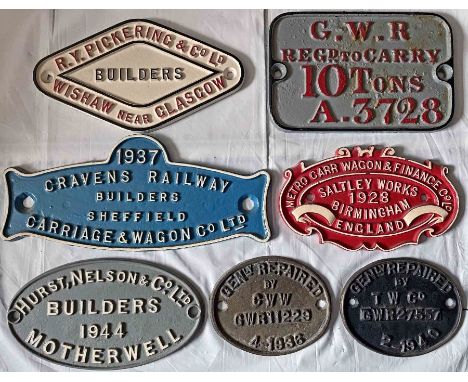 Selection (7) of cast-iron WAGONPLATES of various vintages and including R Y Pickering, Metro Carr, Cravens, Hurst Nelson and