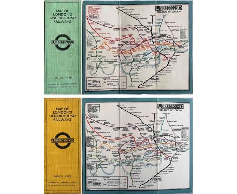 Pair of 'Stingemore' London Underground linen-card POCKET MAPS, both are c1928/29, with pale green and yellow covers. Both ar